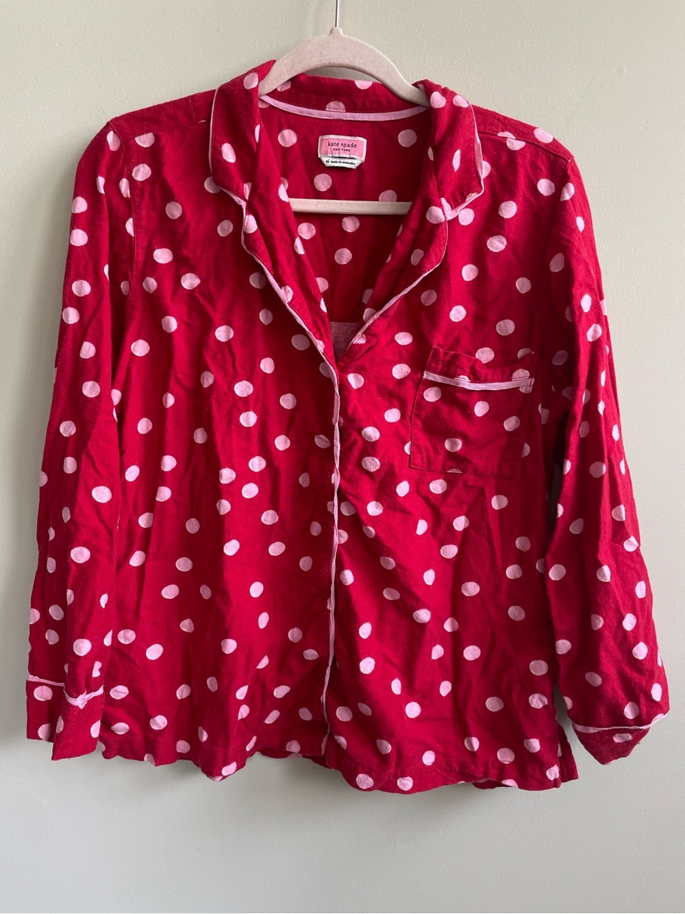 kate spade Red and Light Pink Polka Dot Pajama Shirt Button Up
